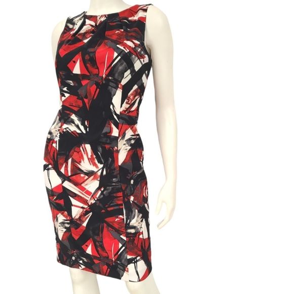 Michael Kors Red and Black Mod Print Shift Dress size 4 - Picture 2 of 8